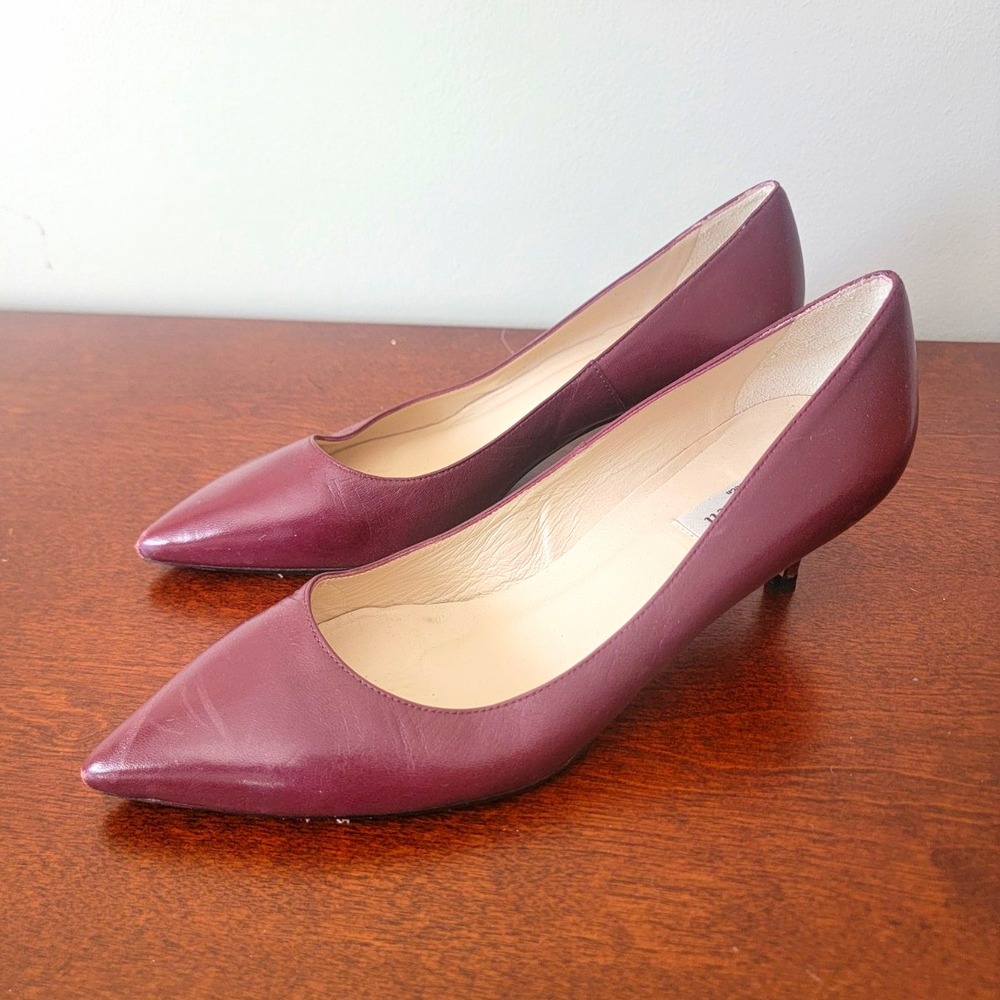 L.K.Bennett Burgundy Maroon Leather Pointed Toe Kitten Heel Pumps EU 40 Classic
